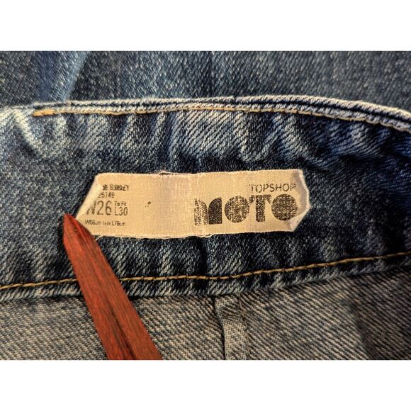 TopShop Moto Lace-Up Front Cropped Wide Leg Y2K Jeans Sz 26 - Picture 3 of 13